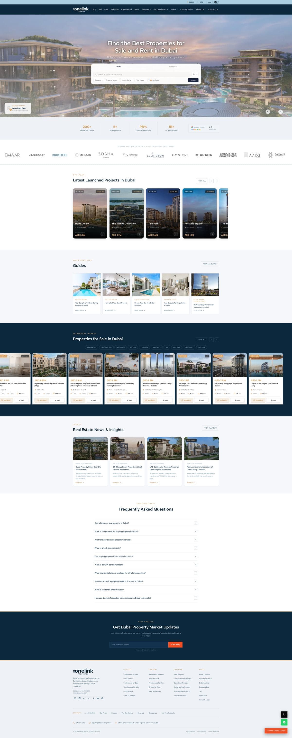 The Onelink Properties site, top to bottom.