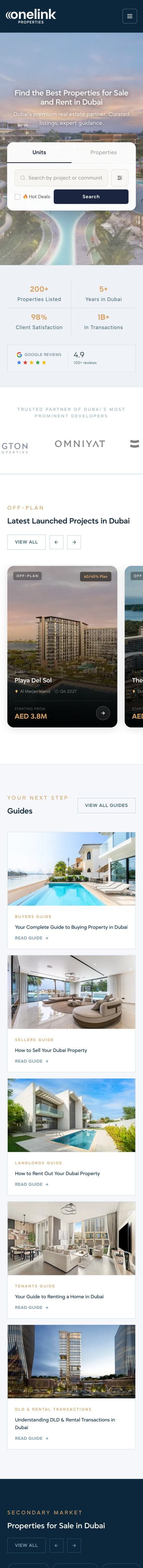 The Onelink Properties site on a phone.
