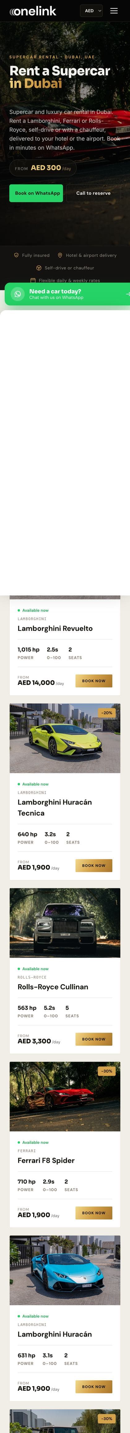 The Onelink Rentals site on a phone.