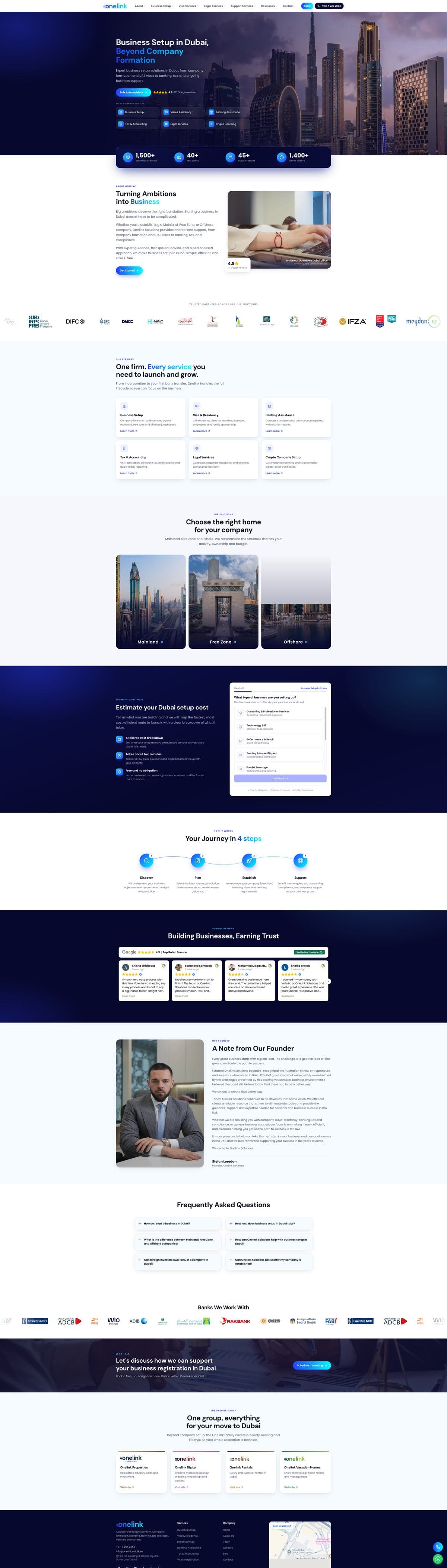 The Onelink Solutions site, top to bottom.